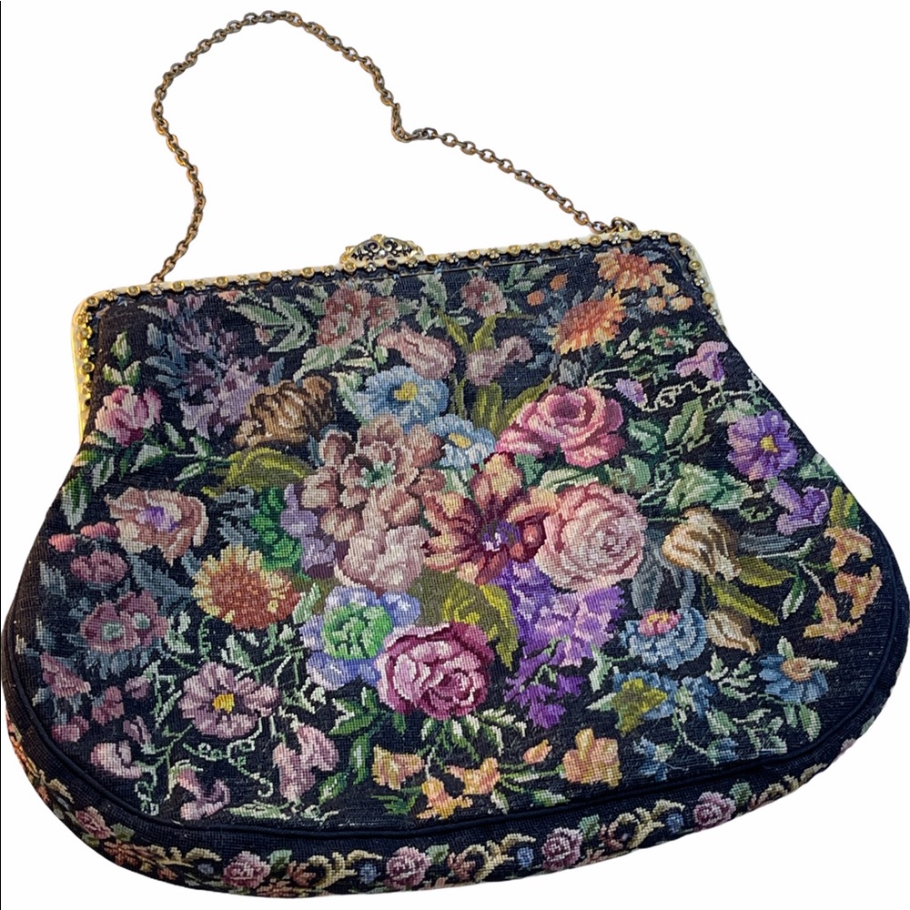 Victorian Handmade petite point Purse flowers Antique needlepoint - Picture 2 of 10